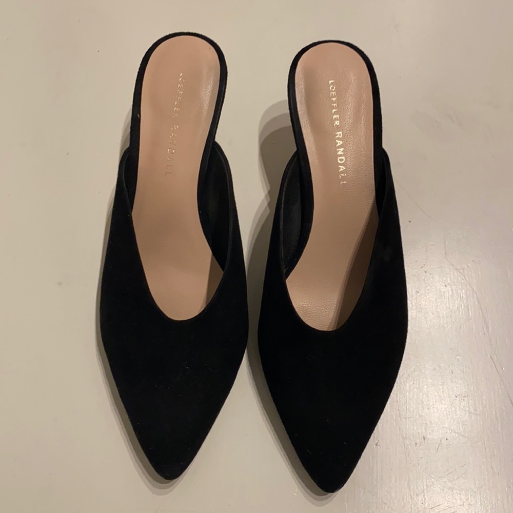 Loeffler Randall Juno Kitten Heel Mule Black Suede